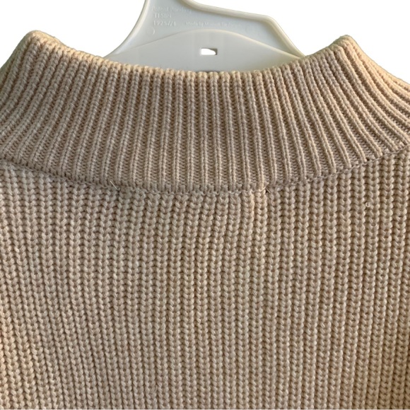 French Connection Ribbed Colorblock Pullover Sweater Tan Cream Large Chunky - Picture 7 of 11